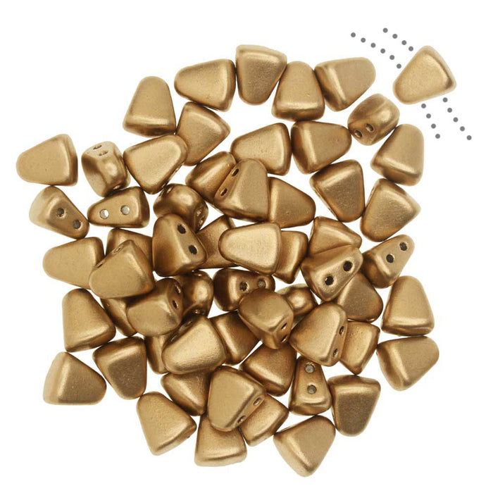 Czech Glass Matubo, Triangular 2-Hole Nib-Bit Beads 5.5x6mm, Matte - Metallic Flax (2.5" Tube)