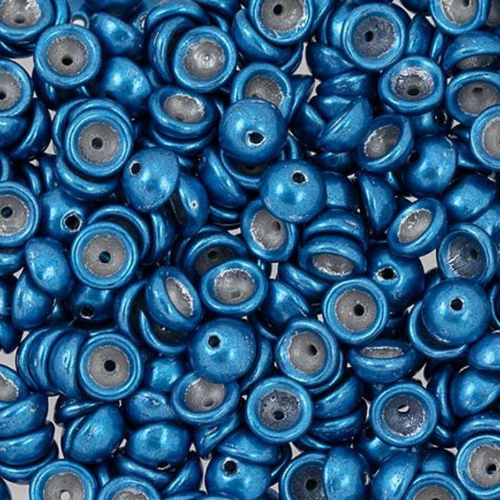 Czech Glass, Domed Teacup Beads 4x2mm, Saturated Metallic Nebulas Blue (2.5" Tube)
