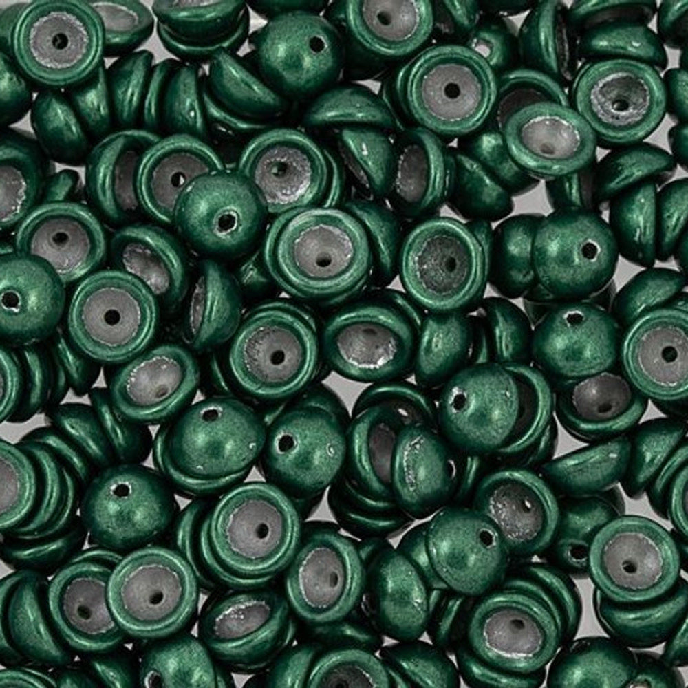 Czech Glass, Domed Teacup Beads 4x2mm, Saturated Metallic Martini Olive (2.5" Tube)
