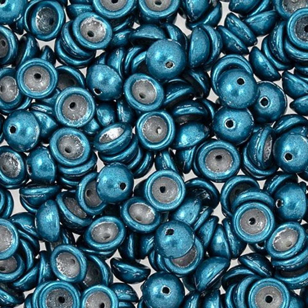 Czech Glass, Domed Teacup Beads 4x2mm, Saturated Metallic Quetzel Green (2.5" Tube)