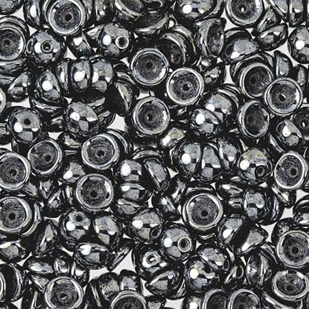 Czech Glass, Domed Teacup Beads 4x2mm, Hematite (2.5" Tube)