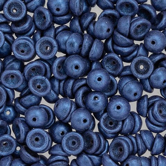 Czech Glass, Domed Teacup Beads 4x2mm, Metallic Suede - Blue (2.5" Tube)