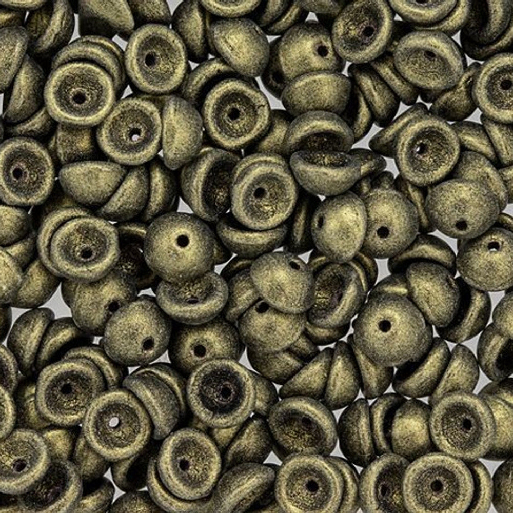Czech Glass, Domed Teacup Beads 4x2mm, Metallic Suede - Gold (2.5" Tube)