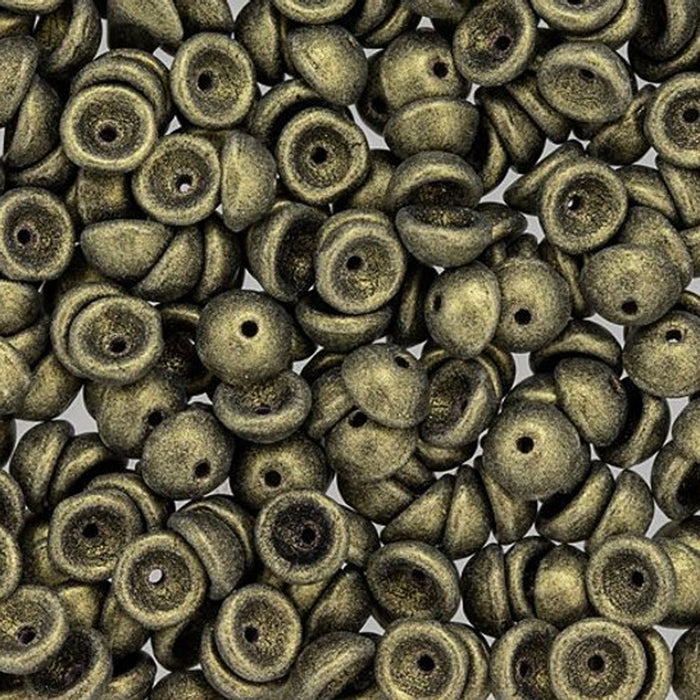 Czech Glass, Domed Teacup Beads 4x2mm, Metallic Suede - Gold (2.5" Tube)