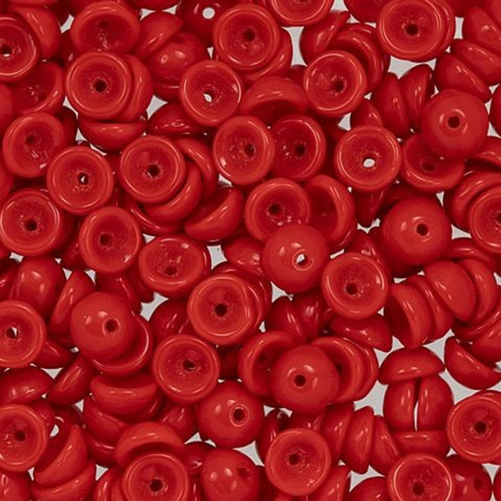 Czech Glass, Domed Teacup Beads 4x2mm, Opaque Red (2.5" Tube)