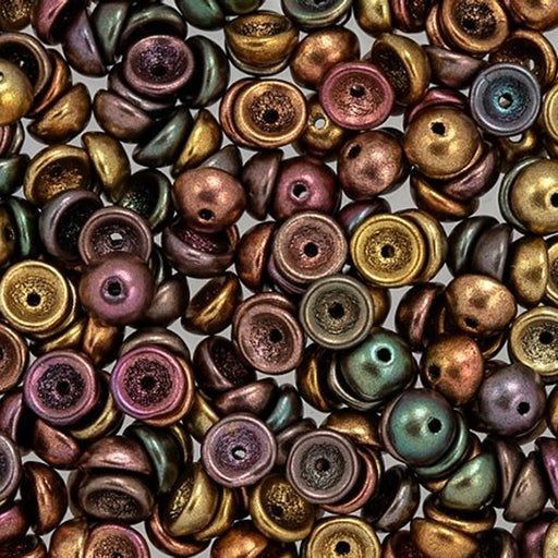 Czech Glass, Domed Teacup Beads 4x2mm, Matte - Metallic Bronze Iris (2.5" Tube)