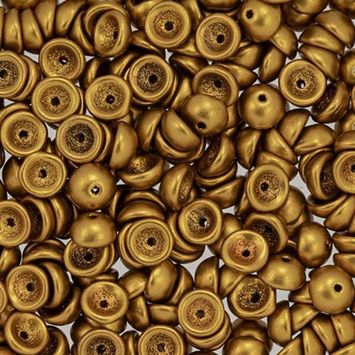 Czech Glass, Domed Teacup Beads 4x2mm, Matte - Metallic Antique Gold (2.5" Tube)