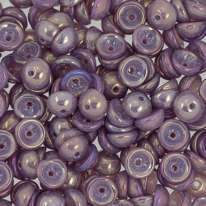 Czech Glass, Domed Teacup Beads 4x2mm, Luster Iris - Milky Amethyst (2.5" Tube)