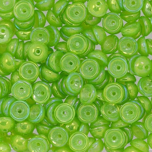 Czech Glass, Domed Teacup Beads 4x2mm, Luster Iris - Milky Dark Peridot (2.5" Tube)