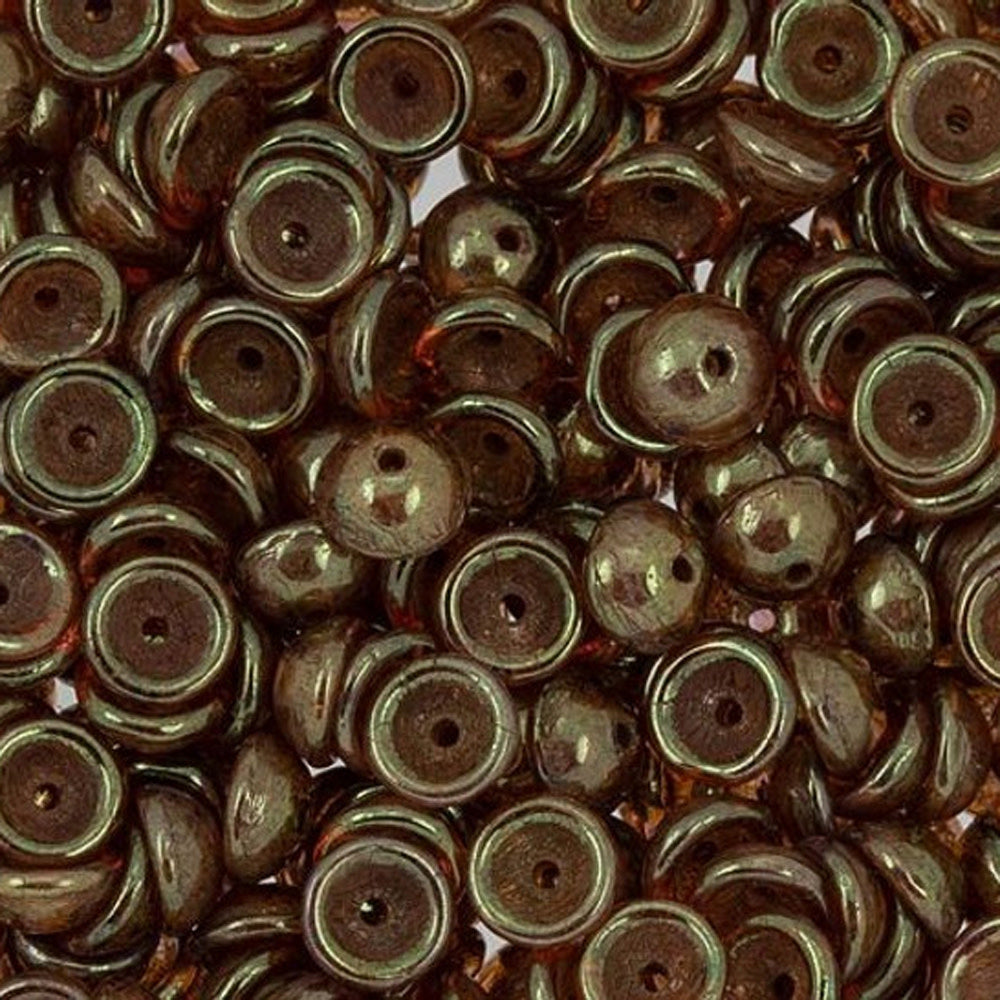 Czech Glass, Domed Teacup Beads 4x2mm, Luster - Opaque Rose/Gold Topaz (2.5" Tube)