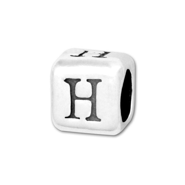 Alphabet Bead, Rounded Cube Letter "H" 4.5mm, Sterling Silver (1 Piece)