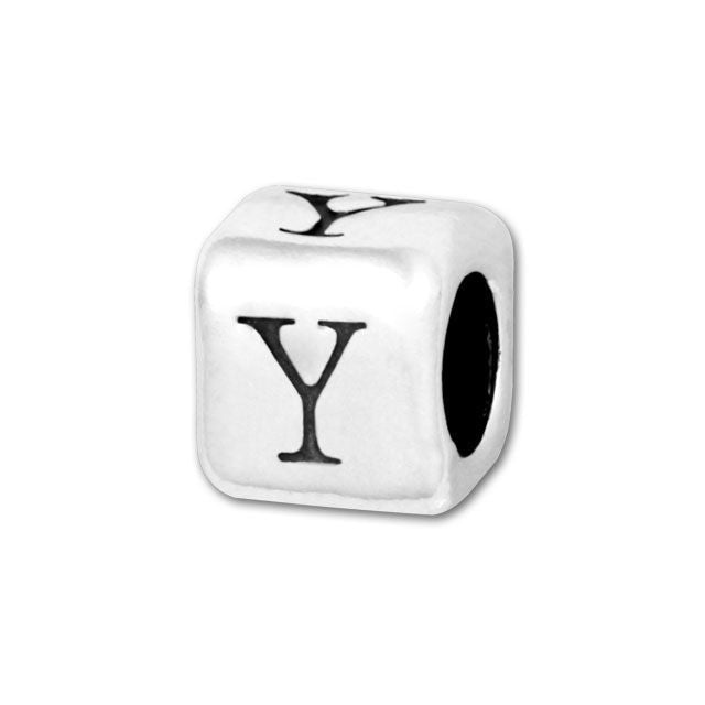 Alphabet Bead, Rounded Cube Letter "Y" 4.5mm, Sterling Silver (1 Piece)
