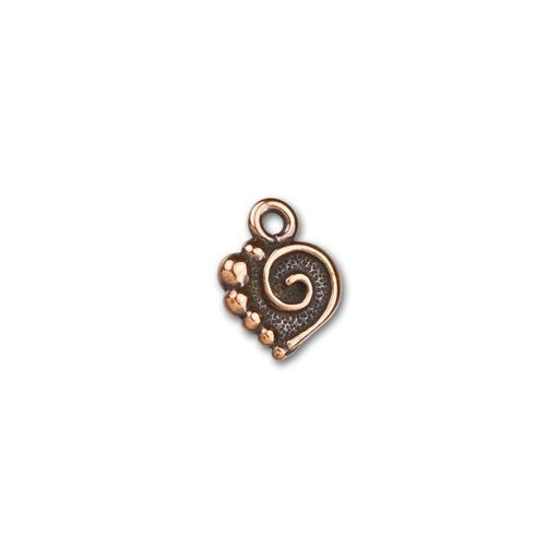 Charm, Spiral Heart 13x10mm, Antiqued Copper Plated, by TierraCast (1 Piece)