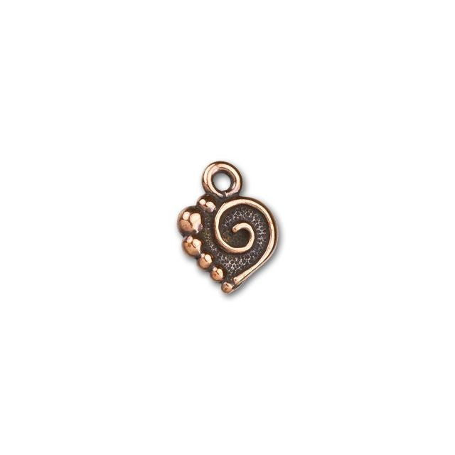 Charm, Spiral Heart 13x10mm, Antiqued Copper Plated, by TierraCast (1 Piece)