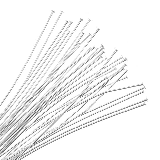 Head Pins, 2 Inches Long and 24 Gauge Thick, Silver Plated (50 Pieces)