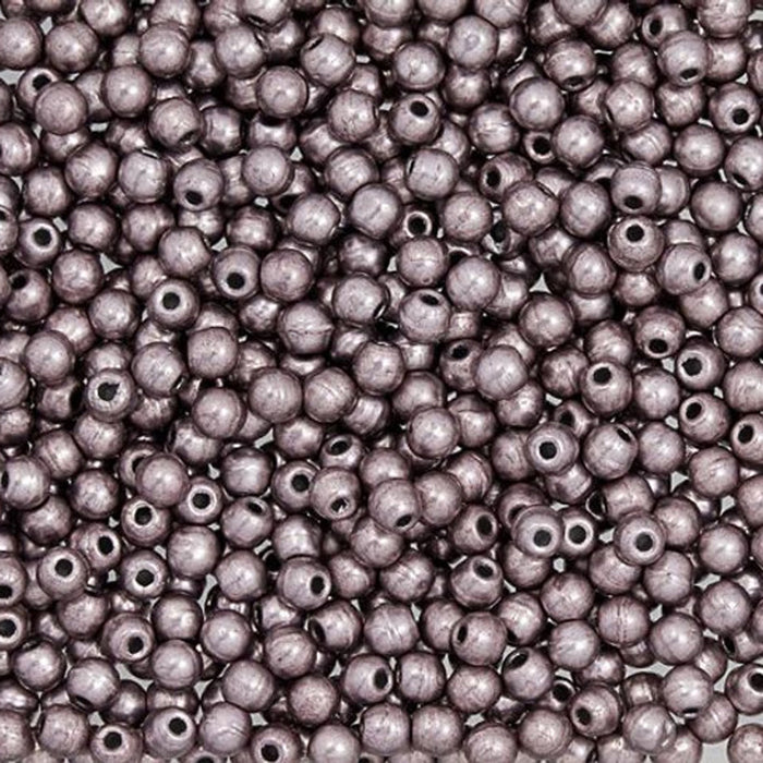 Czech Glass, Half-Drilled Round Finial Beads 2mm, Saturated Metallic Almost Mauve (2.5" Tube)