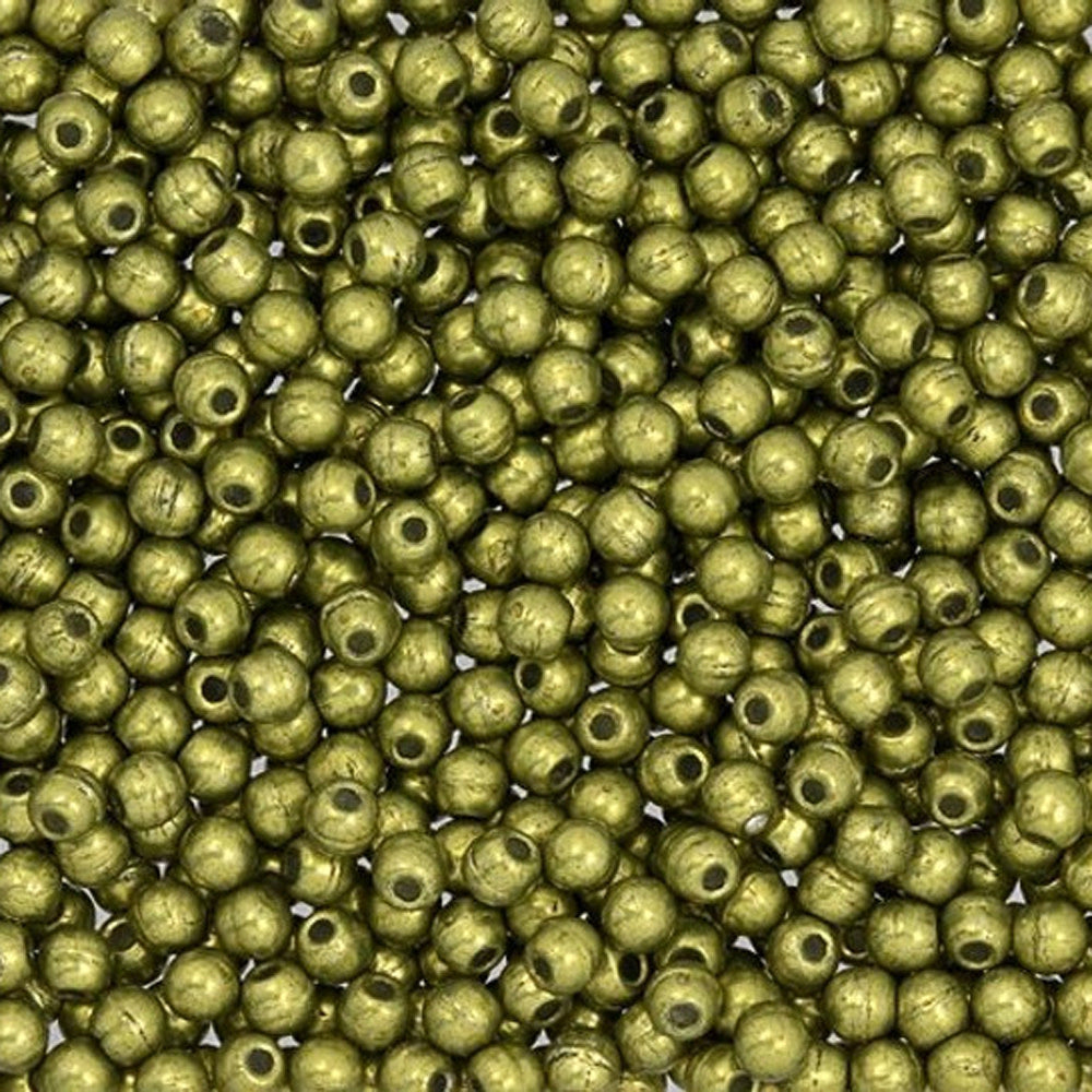 Czech Glass, Half-Drilled Round Finial Beads 2mm, Saturated Metallic Meadowlark (2.5" Tube)