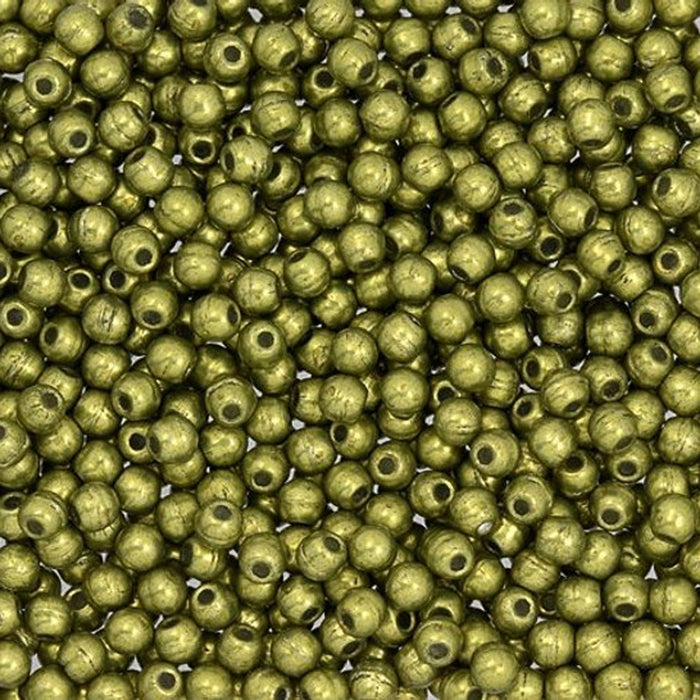 Czech Glass, Half-Drilled Round Finial Beads 2mm, Saturated Metallic Meadowlark (2.5" Tube)