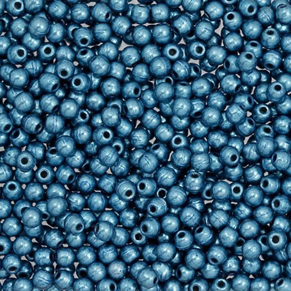 Czech Glass, Half-Drilled Round Finial Beads 2mm, Saturated Metallic Little Boy Blue (2.5" Tube)