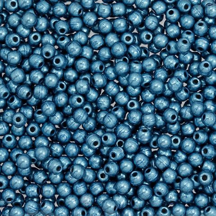Czech Glass, Half-Drilled Round Finial Beads 2mm, Saturated Metallic Little Boy Blue (2.5" Tube)