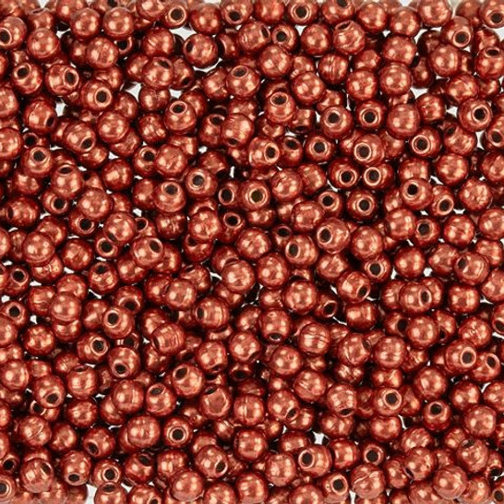 Czech Glass, Half-Drilled Round Finial Beads 2mm, Saturated Metallic Cherry Tomato (2.5" Tube)