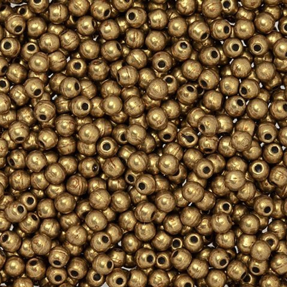Czech Glass, Half-Drilled Round Finial Beads 2mm, Saturated Metallic Ceylon Yellow (2.5" Tube)