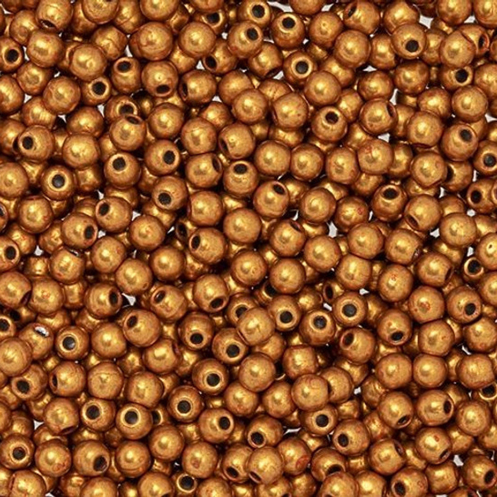 Czech Glass, Half-Drilled Round Finial Beads 2mm, Saturated Metallic Russet Orange (2.5" Tube)