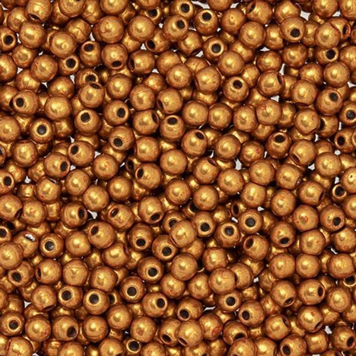 Czech Glass, Half-Drilled Round Finial Beads 2mm, Saturated Metallic Russet Orange (2.5" Tube)