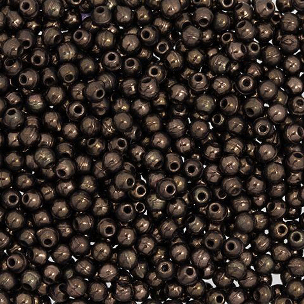 Czech Glass, Half-Drilled Round Finial Beads 2mm, Dark Bronze (2.5" Tube)
