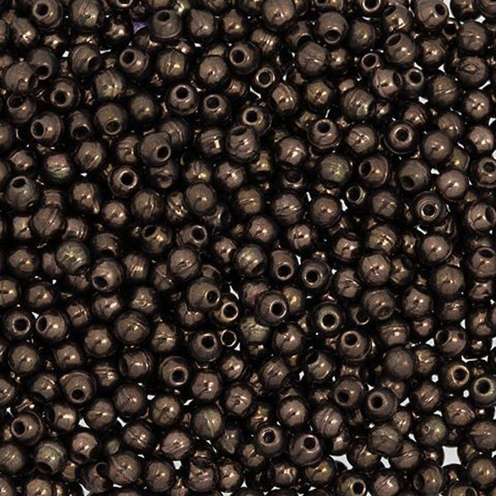 Czech Glass, Half-Drilled Round Finial Beads 2mm, Dark Bronze (2.5" Tube)