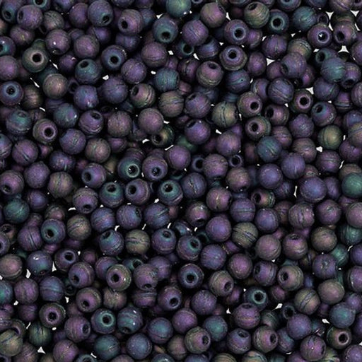 Czech Glass, Half-Drilled Round Finial Beads 2mm, Matte Iris Purple (2.5" Tube)