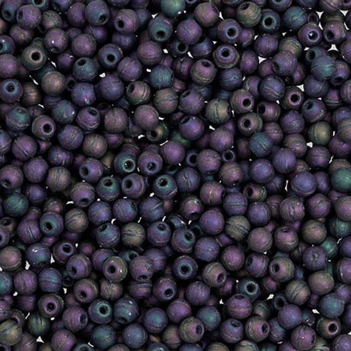 Czech Glass, Half-Drilled Round Finial Beads 2mm, Matte Iris Purple (2.5" Tube)
