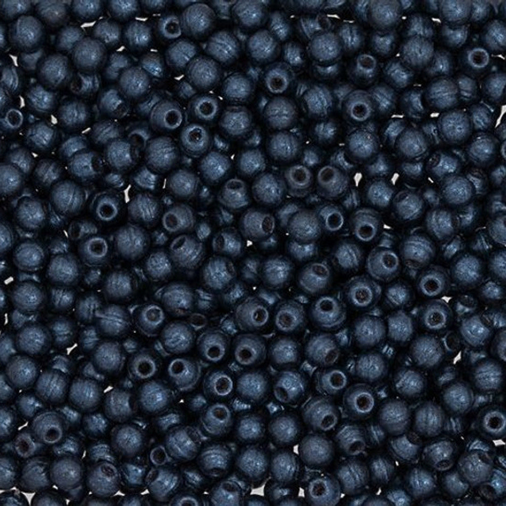Czech Glass, Half-Drilled Round Finial Beads 2mm, Metallic Suede Dark Blue (2.5" Tube)