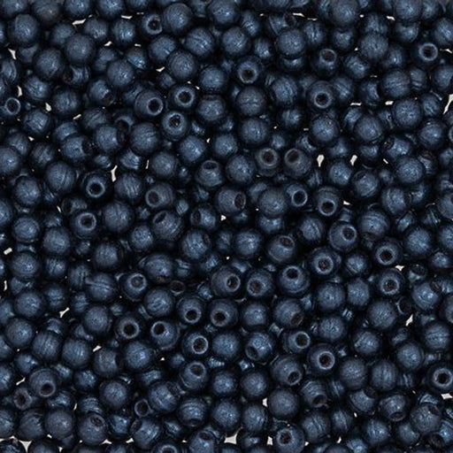 Czech Glass, Half-Drilled Round Finial Beads 2mm, Metallic Suede Dark Blue (2.5" Tube)