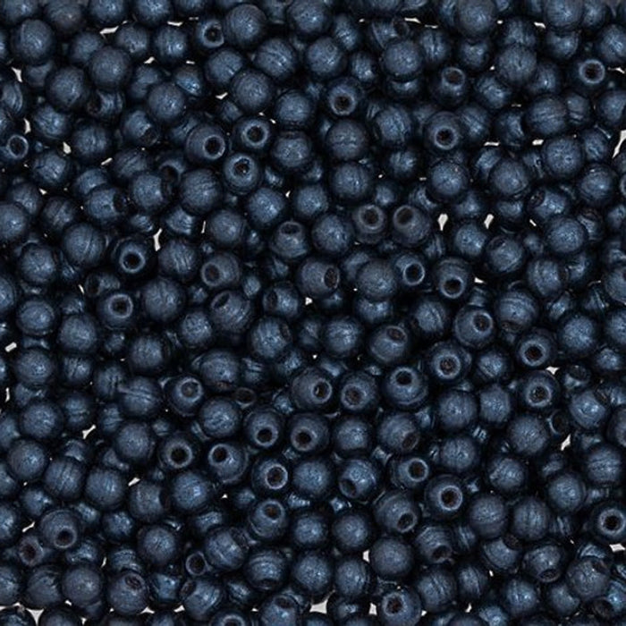 Czech Glass, Half-Drilled Round Finial Beads 2mm, Metallic Suede Dark Blue (2.5" Tube)