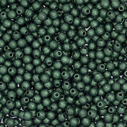 Czech Glass, Half-Drilled Round Finial Beads 2mm, Metallic Suede Light Green (2.5" Tube)