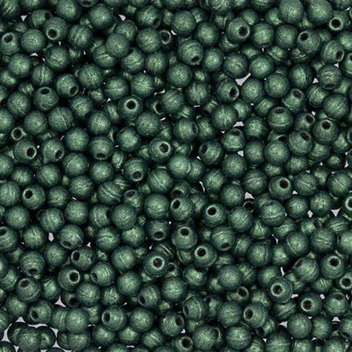Czech Glass, Half-Drilled Round Finial Beads 2mm, Metallic Suede Light Green (2.5" Tube)