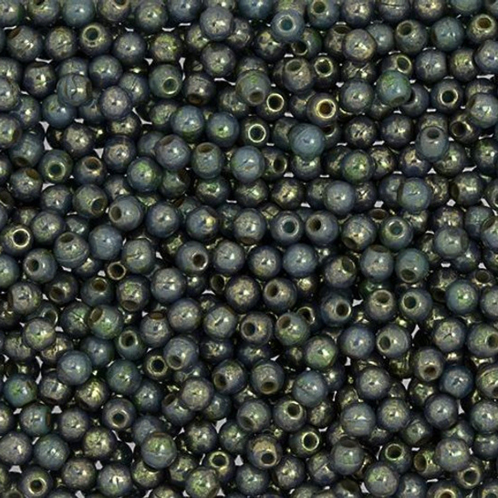 Czech Glass, Half-Drilled Round Finial Beads 2mm, Turquoise Bronze Picasso (2.5" Tube)