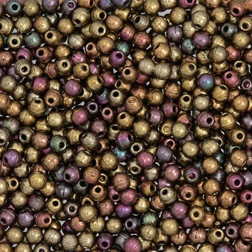 Czech Glass, Half-Drilled Round Finial Beads 2mm, Matte Metallic Bronze Iris (2.5" Tube)