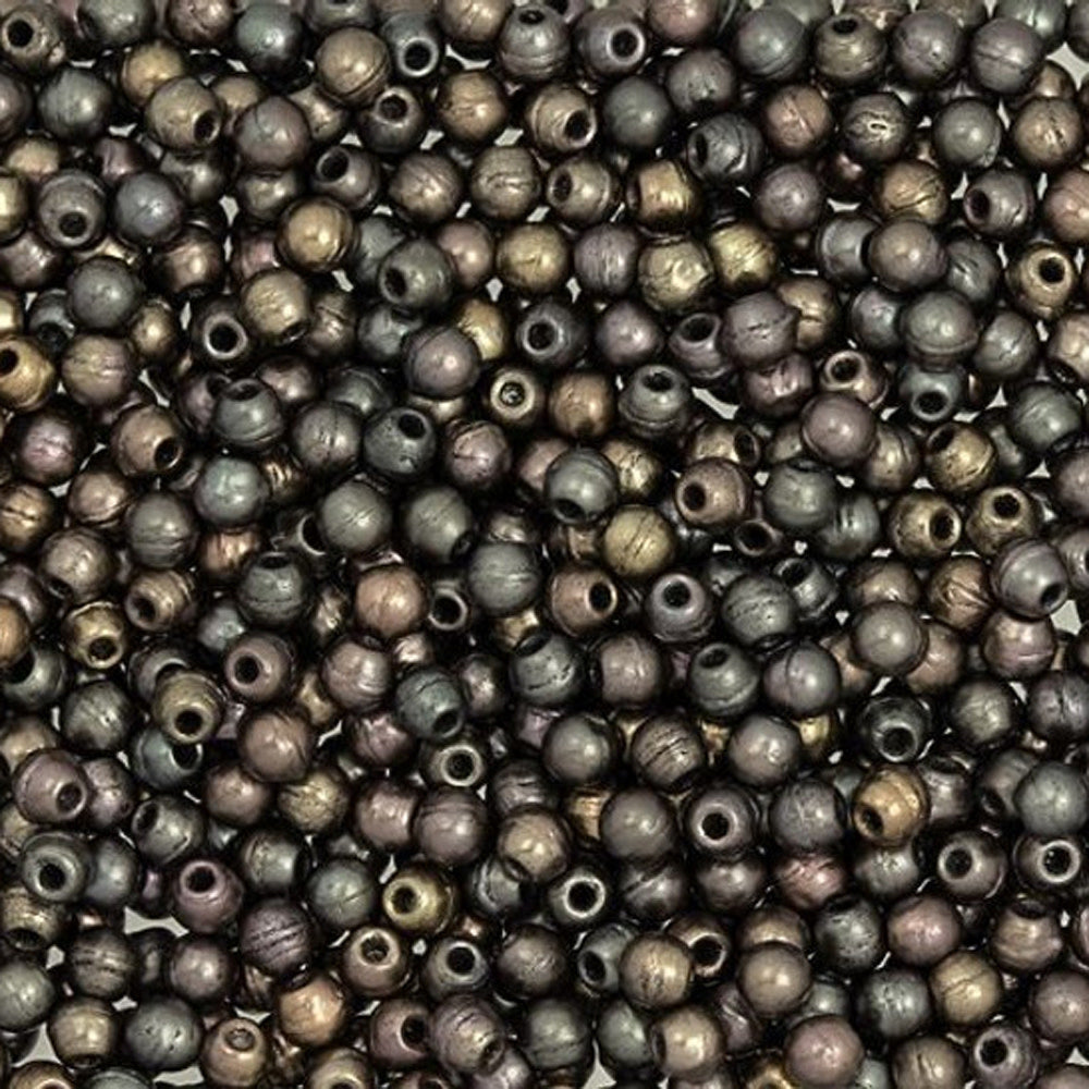 Czech Glass, Half-Drilled Round Finial Beads 2mm, Matte Metallic Leather (2.5" Tube)