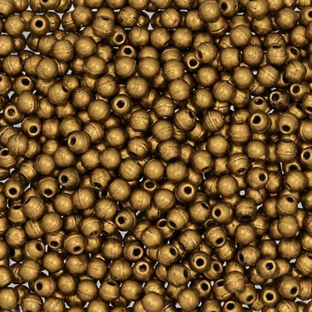 Czech Glass, Half-Drilled Round Finial Beads 2mm, Matte Metallic Antique Gold (2.5" Tube)