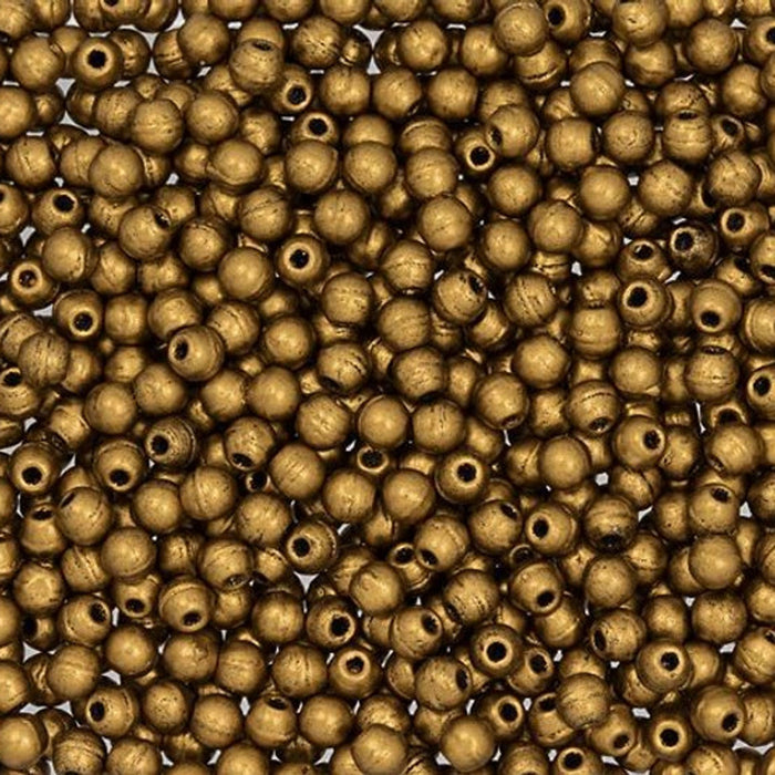 Czech Glass, Half-Drilled Round Finial Beads 2mm, Matte Metallic Antique Gold (2.5" Tube)
