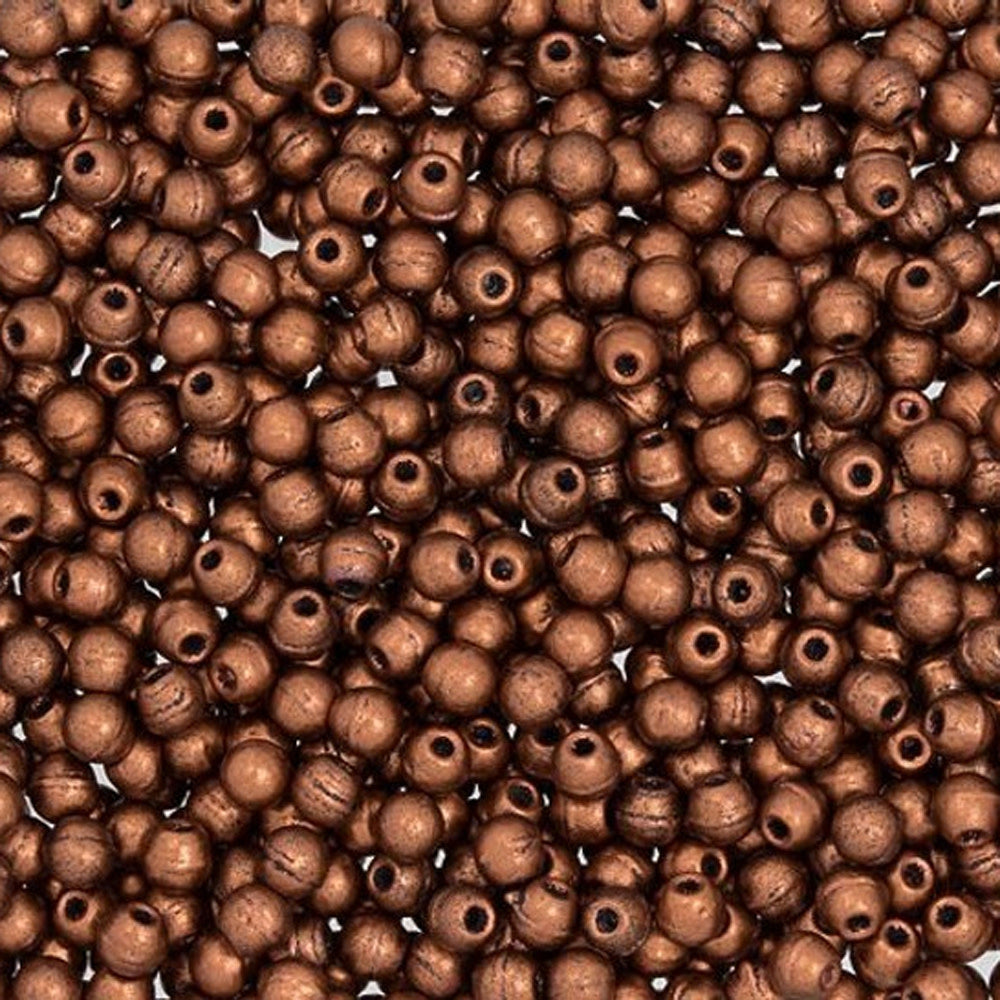 Czech Glass, Half-Drilled Round Finial Beads 2mm, Matte Metallic Antique Copper (2.5" Tube)