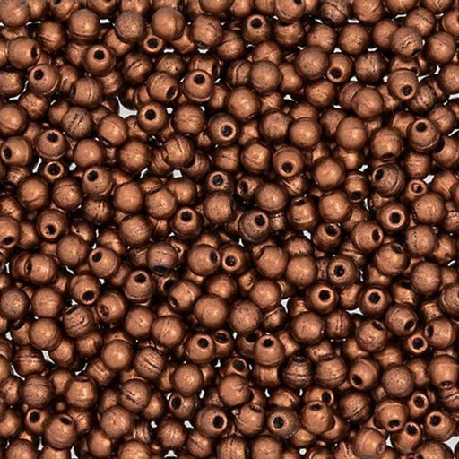 Czech Glass, Half-Drilled Round Finial Beads 2mm, Matte Metallic Antique Copper (2.5" Tube)