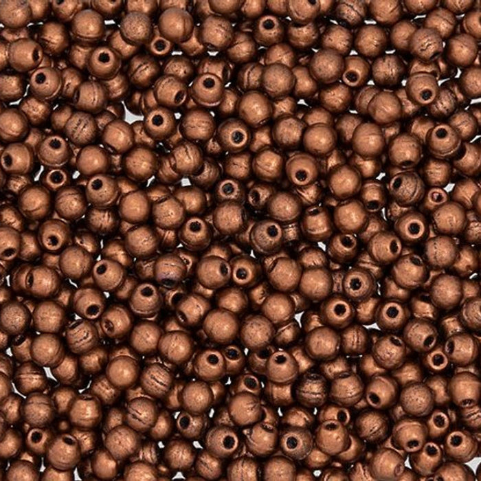 Czech Glass, Half-Drilled Round Finial Beads 2mm, Matte Metallic Antique Copper (2.5" Tube)