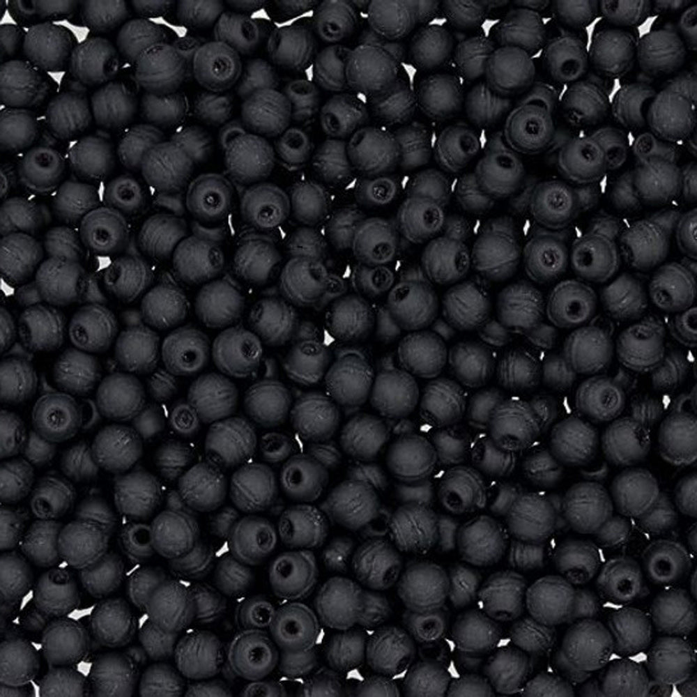 Czech Glass, Half-Drilled Round Finial Beads 2mm, Matte Jet (2.5" Tube)