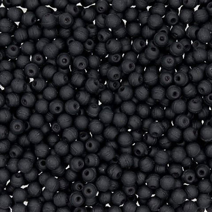 Czech Glass, Half-Drilled Round Finial Beads 2mm, Matte Jet (2.5" Tube)