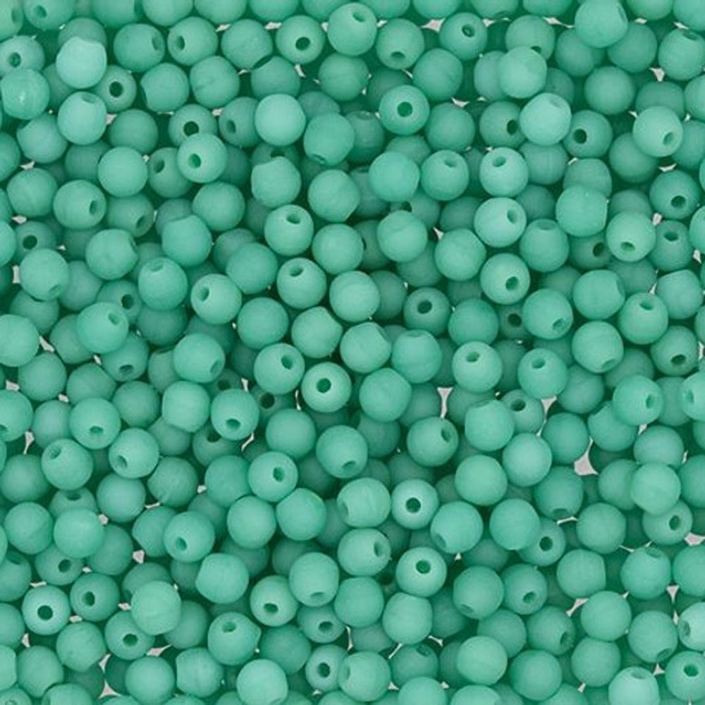 Czech Glass, Half-Drilled Round Finial Beads 2mm, Matte Turquoise (2.5" Tube)