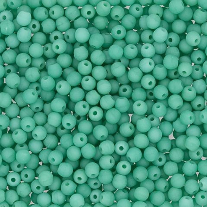 Czech Glass, Half-Drilled Round Finial Beads 2mm, Matte Turquoise (2.5" Tube)