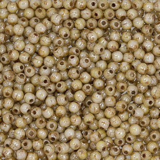 Czech Glass, Half-Drilled Round Finial Beads 2mm, Opaque Luster Picasso (2.5" Tube)